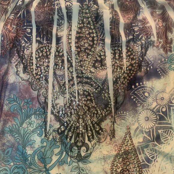 VOLUME ONE WOMEN'S V-NECK KIMONO SLEEVE SUBLIMINATION DRESS SIZE MEDIUM-EUC - Picture 3 of 5